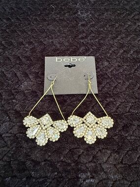 bebe Gold Crystal Fan Drop Earrings - Clear Sparkle